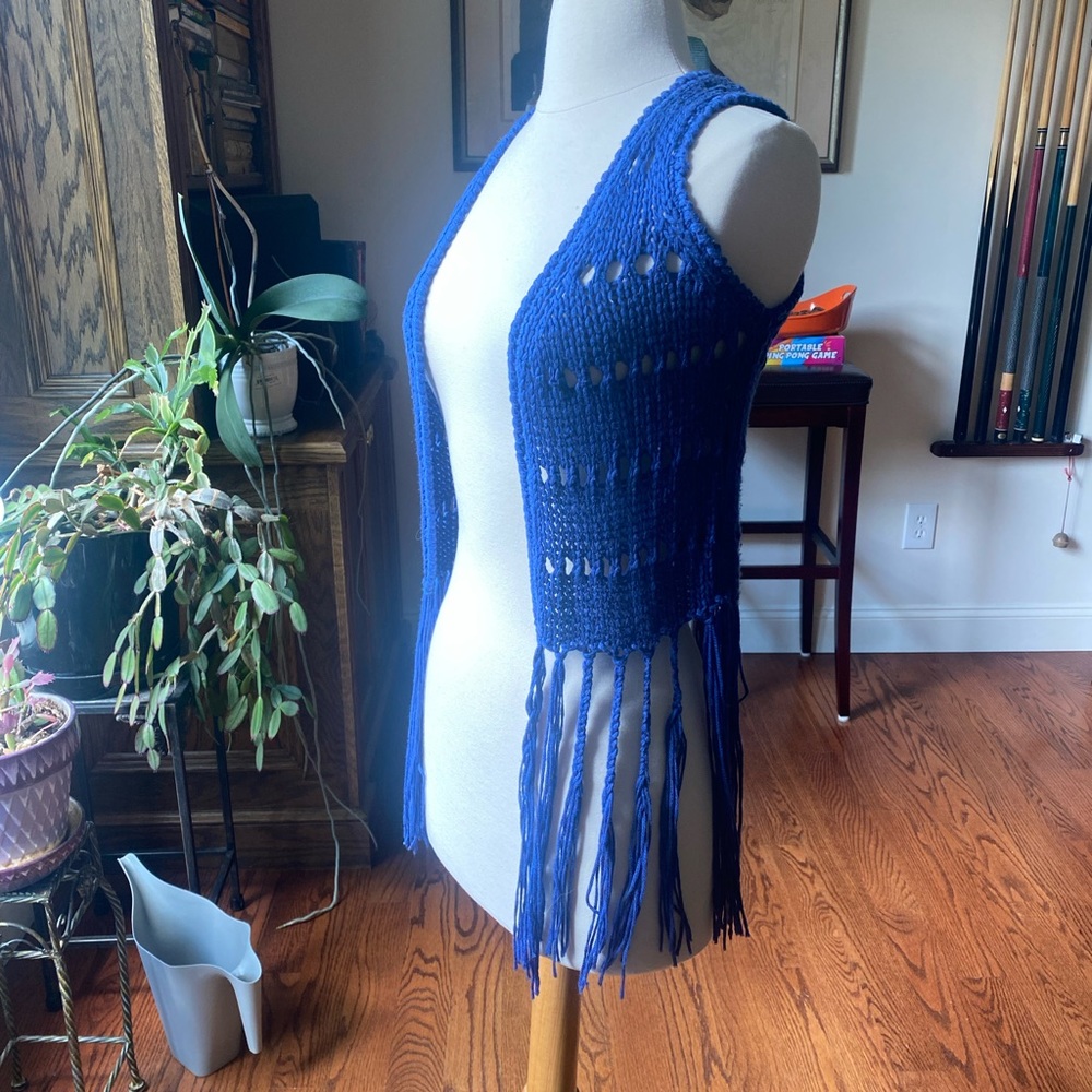 Electric blue fringe vest size small